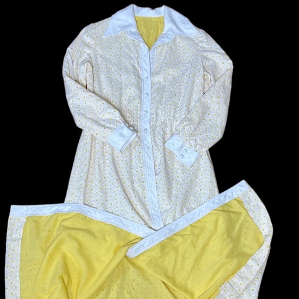 Vintage Maxi White and Yellow Eyelet Dress